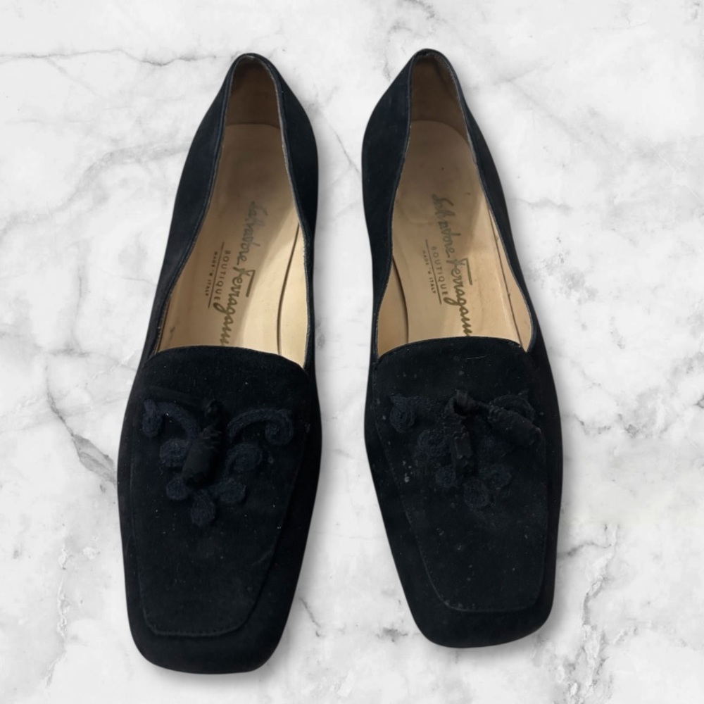 Salvatore Ferragamo Black Suede Tassel Loafers 7.5